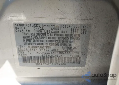 2016 Nissan Sentra Sr z USA, uszkodzony, nr VIN 3N1AB7AP3GY274105